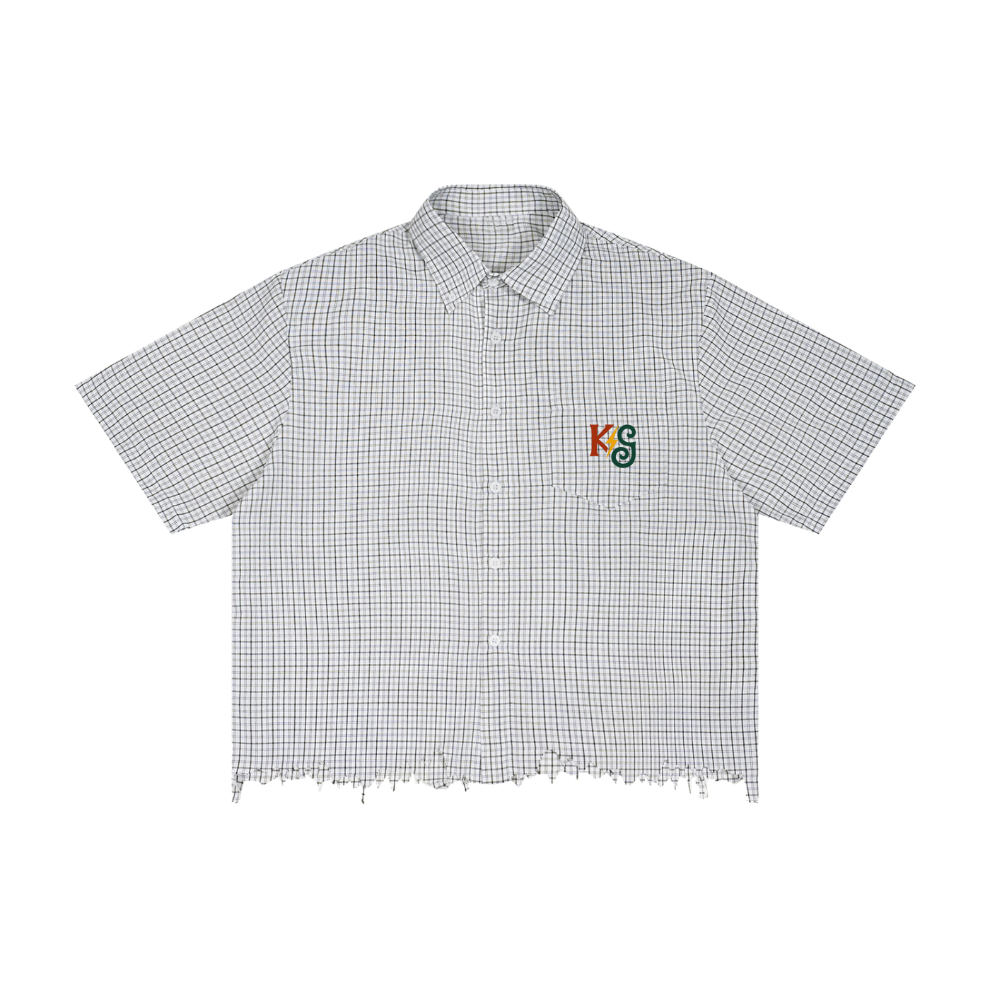 Unisex Distressed Plaid Boxy Shirt