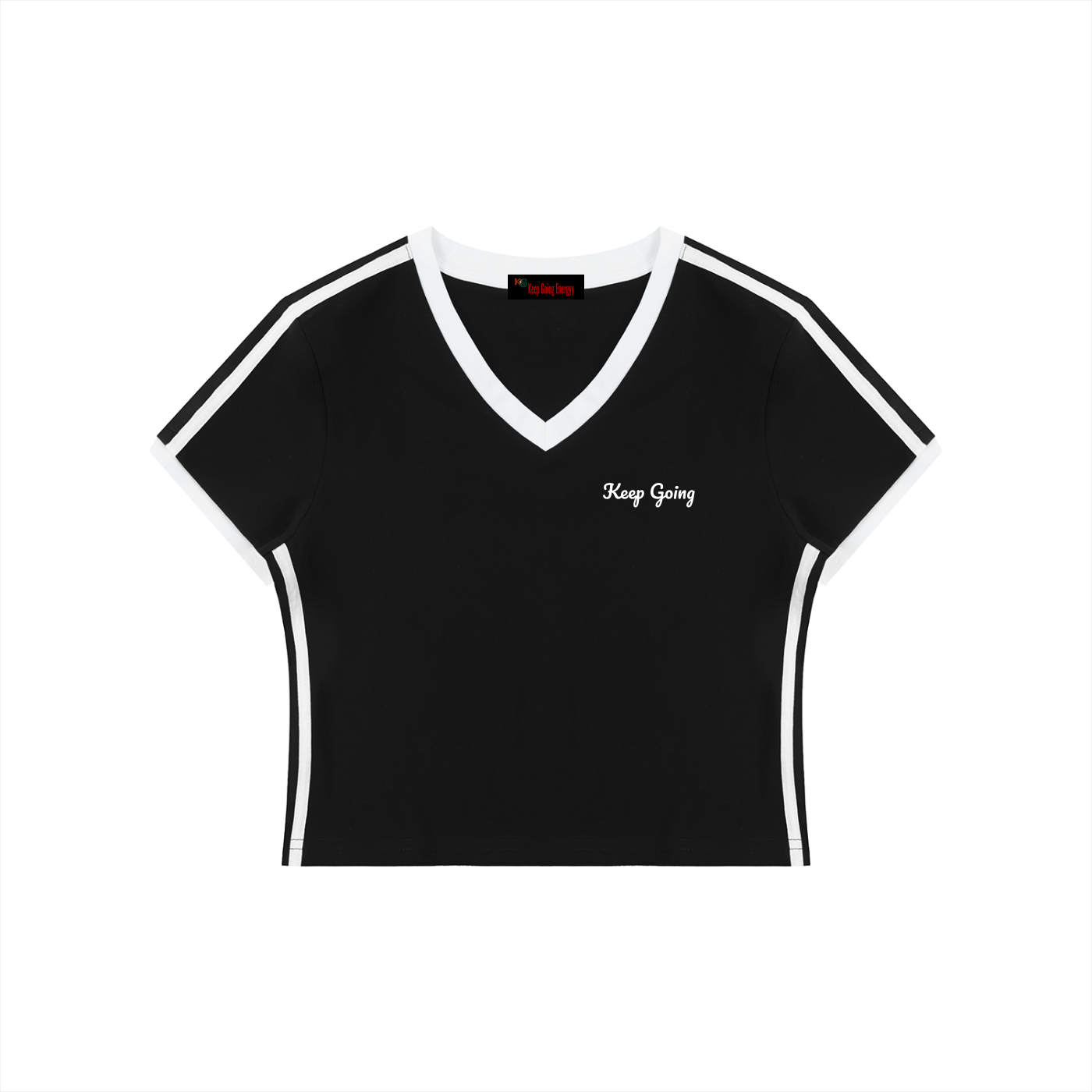 Women's Retro Binding V-Neck Crop T-Shirt