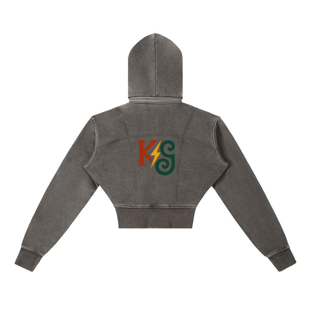 Vintage Washed Cropped Fleece Hoodie