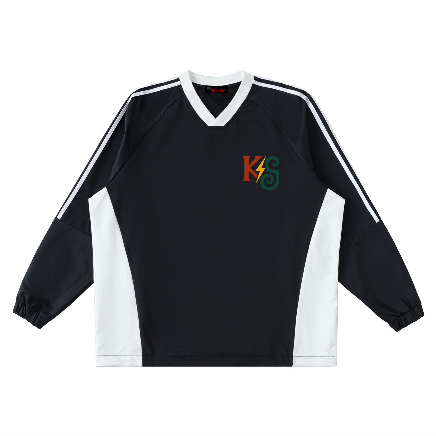 Color-Block V-Neck Long-Sleeve T-Shirt