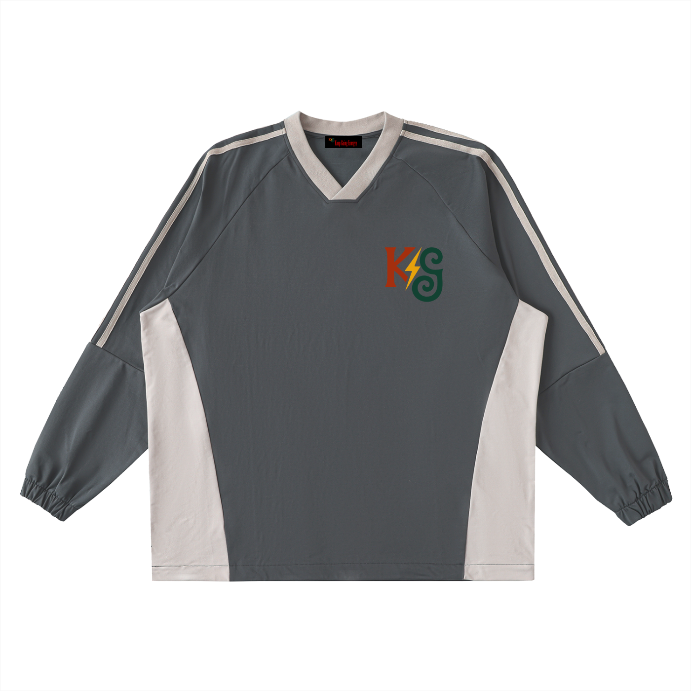 Color-Block V-Neck Long-Sleeve T-Shirt