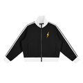Contrast Side Stripe Fleece Cropped Track Jacket