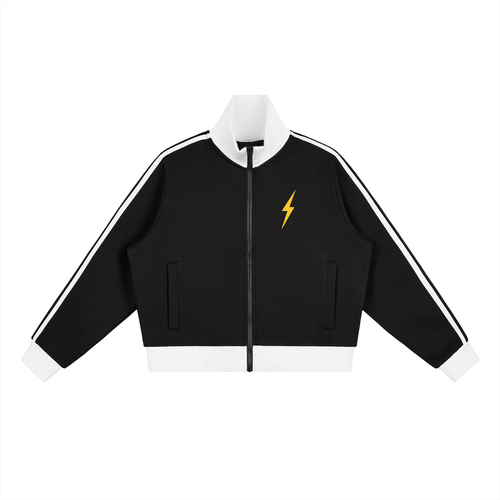 Contrast Side Stripe Fleece Cropped Track Jacket