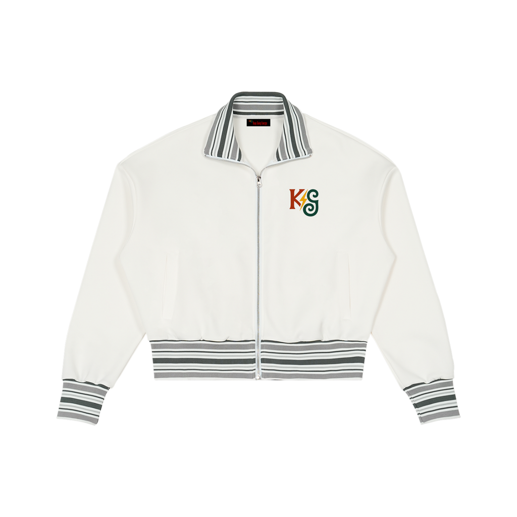 Striped Rib Collar Zip Jacket