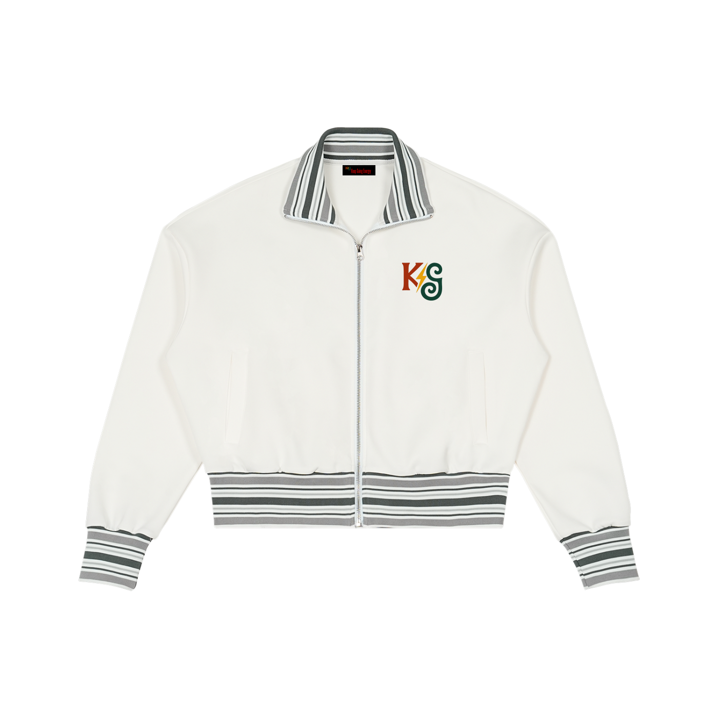 Striped Rib Collar Zip Jacket