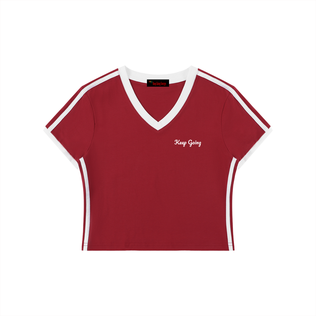Women's Retro Binding V-Neck Crop T-Shirt