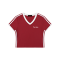 Women's Retro Binding V-Neck Crop T-Shirt
