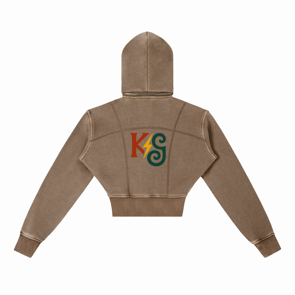 Vintage Washed Cropped Fleece Hoodie