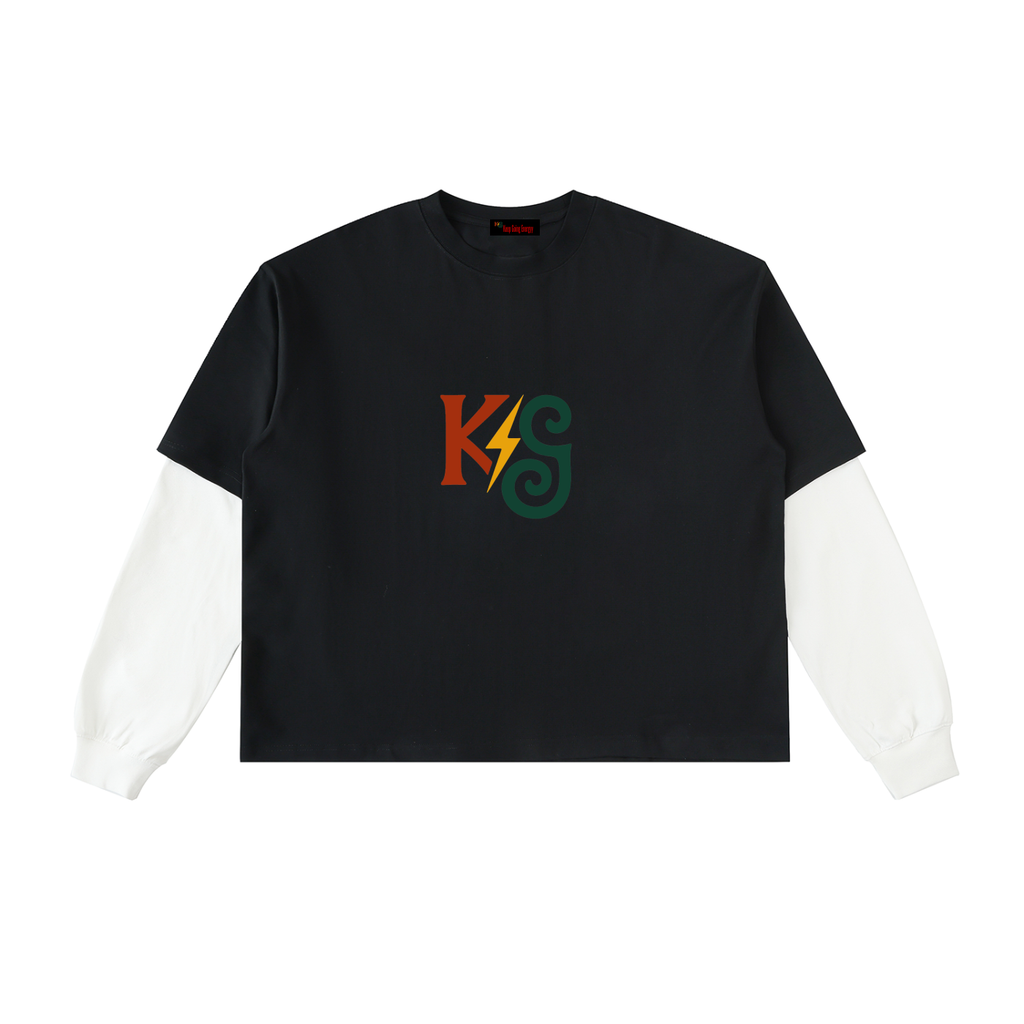 Layered Contrast Sleeve Cotton T-Shirt