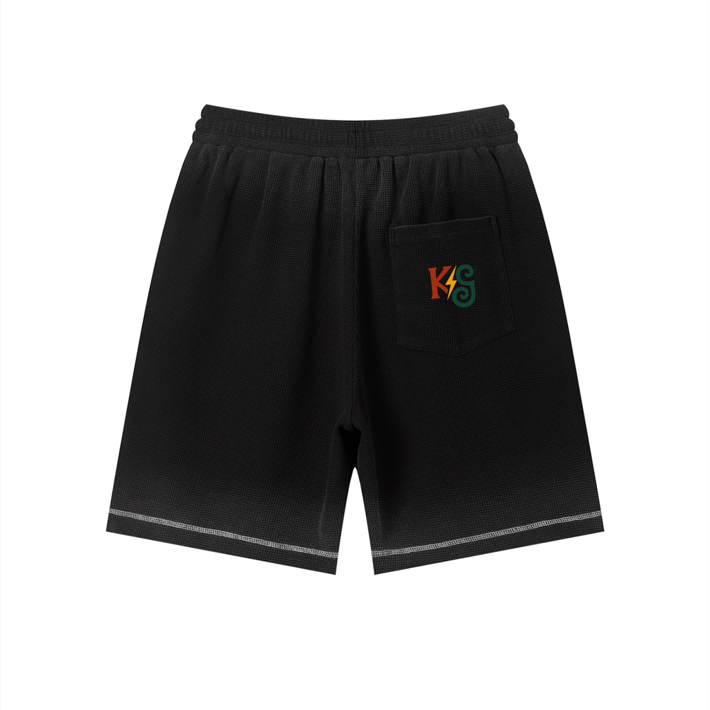 Unisex Sunfade Waffle Raw Hem Shorts