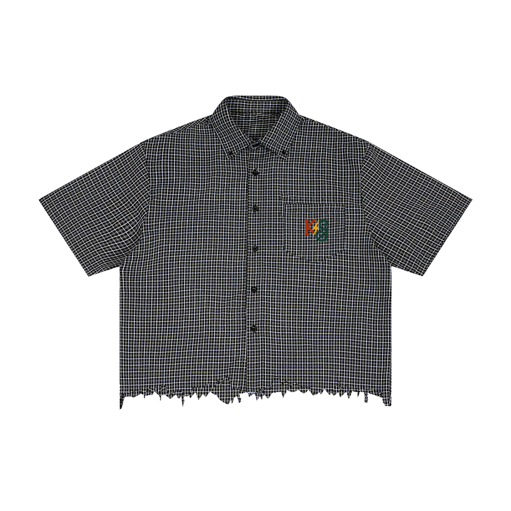 Unisex Distressed Plaid Boxy Shirt