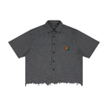 Unisex Distressed Plaid Boxy Shirt