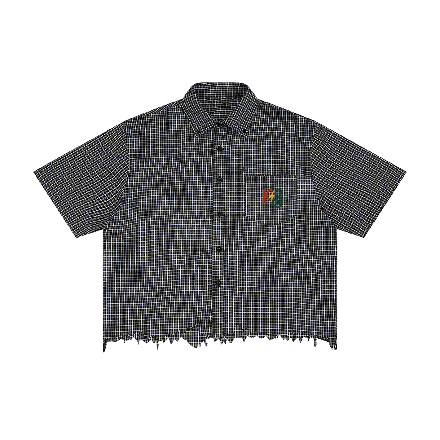 Unisex Distressed Plaid Boxy Shirt