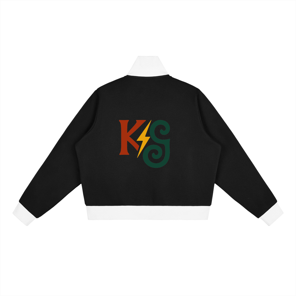 Contrast Side Stripe Fleece Cropped Track Jacket