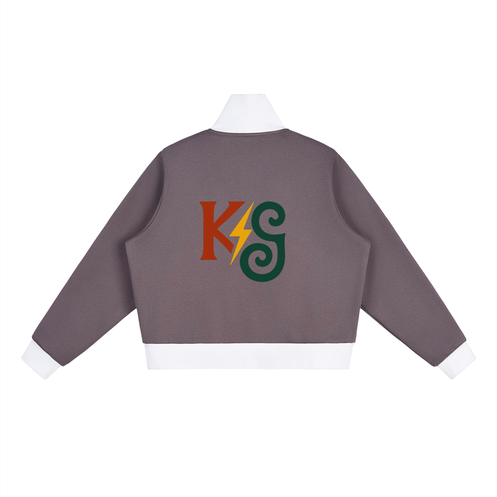 Contrast Side Stripe Fleece Cropped Track Jacket